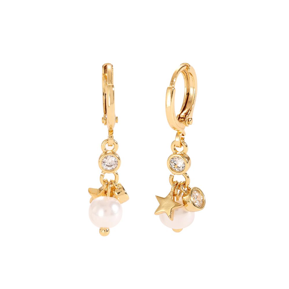 Diamond pearl and star earrings