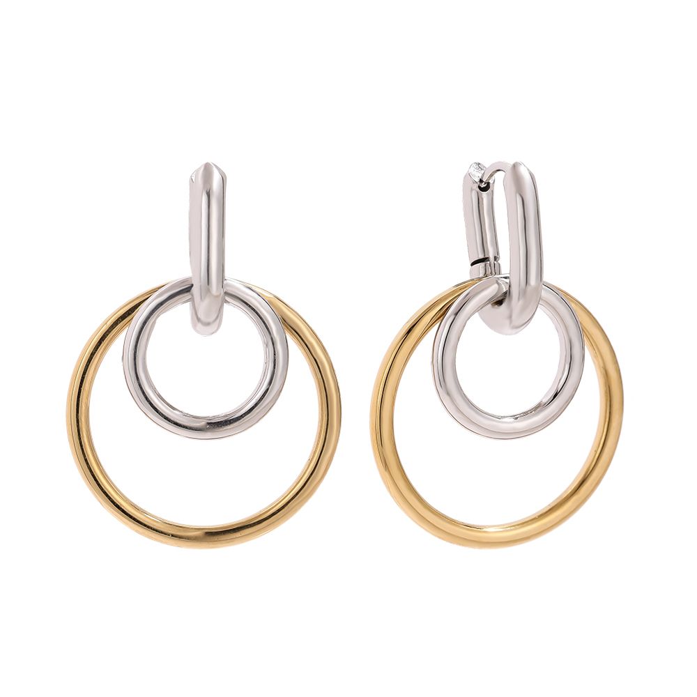 Mixed metal round cycle earrings