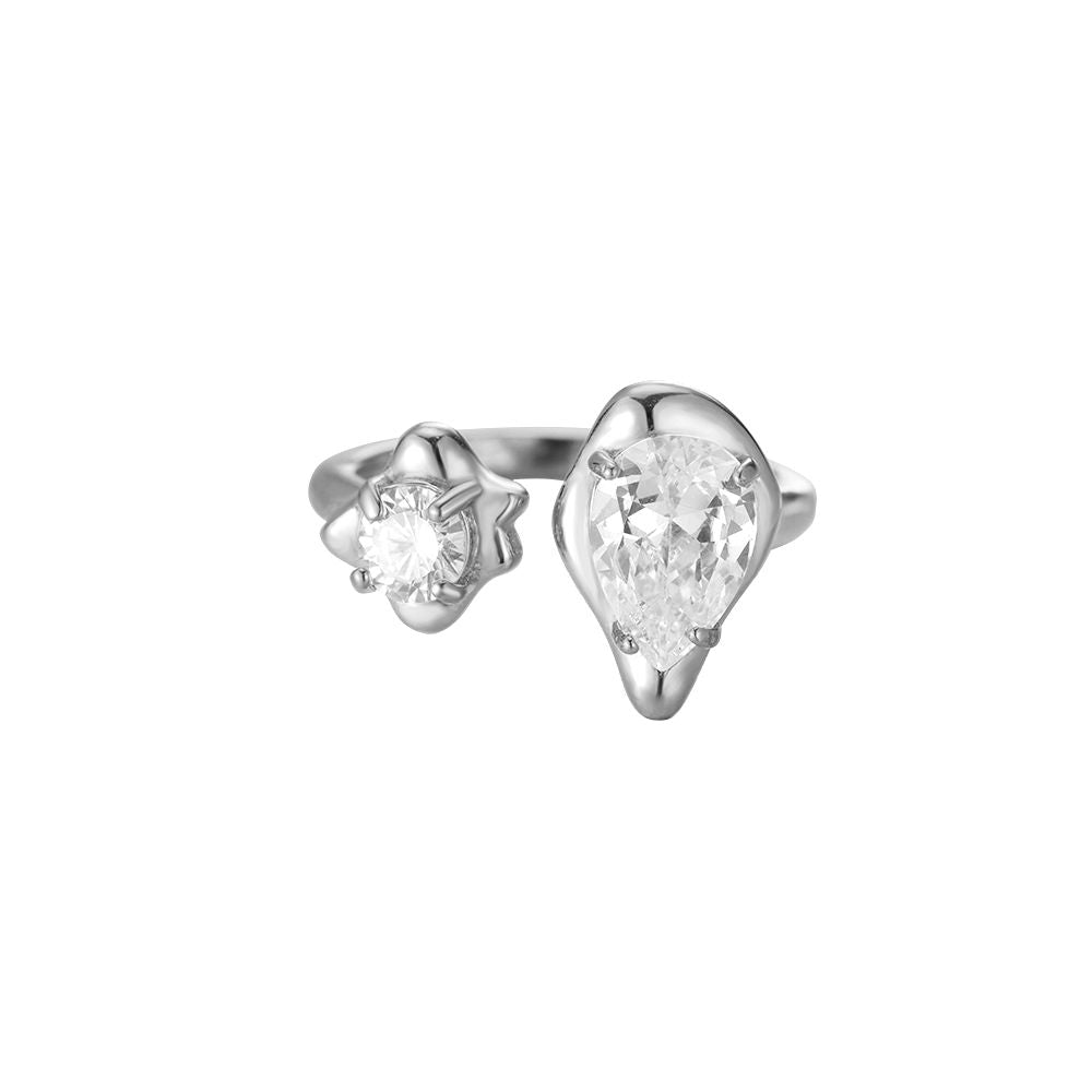 Silver diamond heart ring