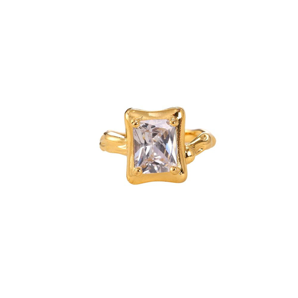Stainless steel large lava cube diamond ring