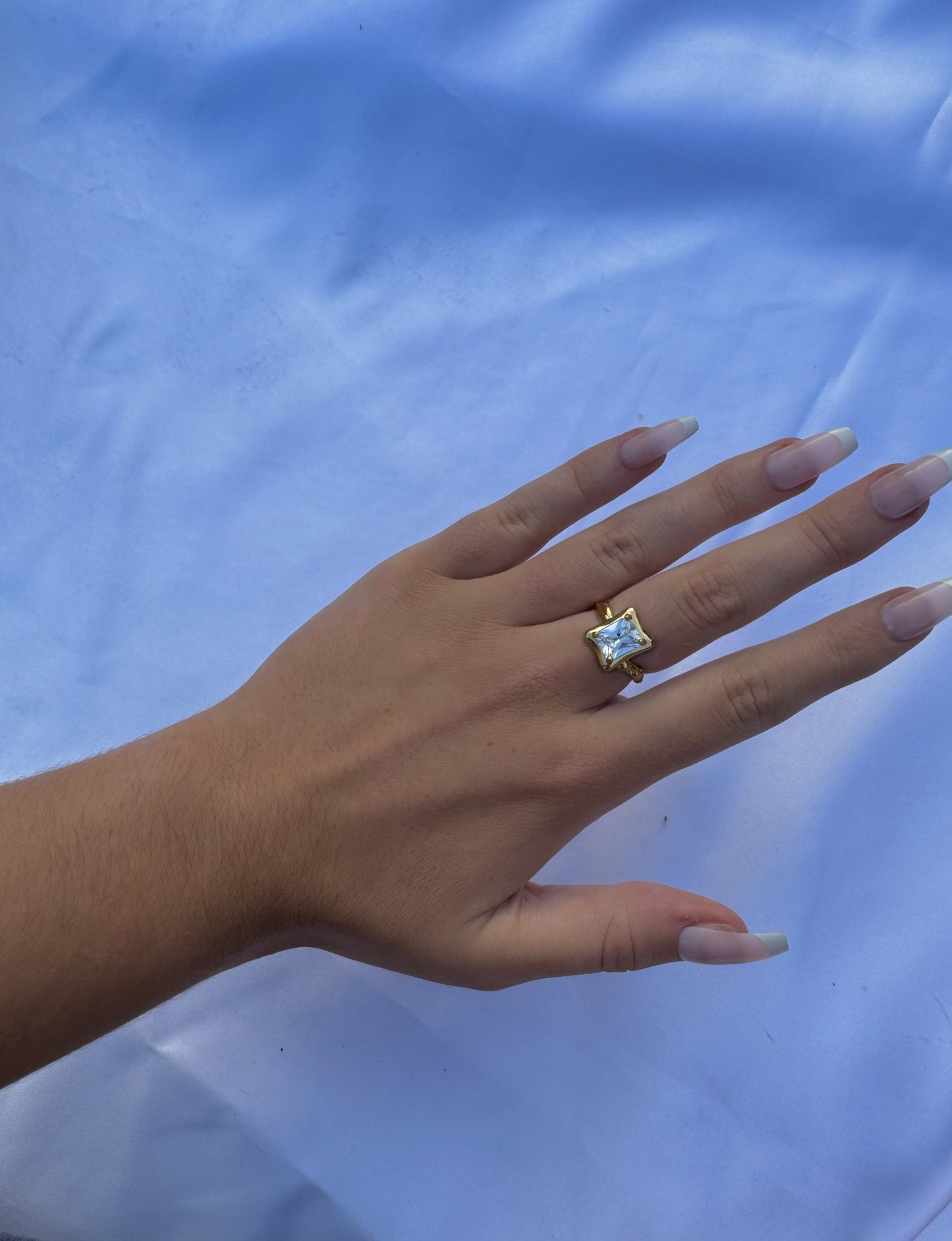 Stainless steel large lava cube diamond ring