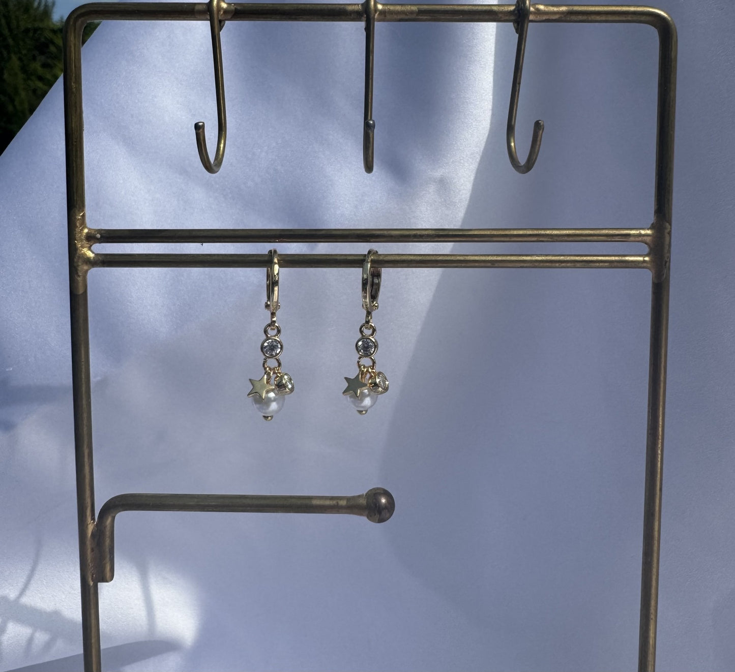 Diamond pearl and star earrings