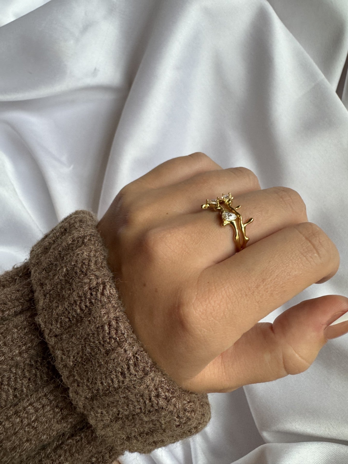 Stainless steel diamond branch ring