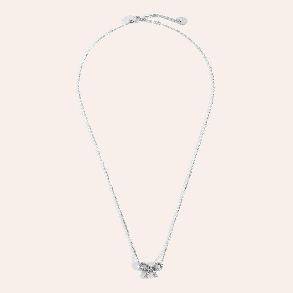 Silver bow necklace