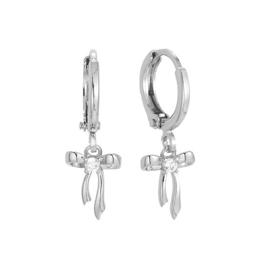 Silver diamond bowtie earrings